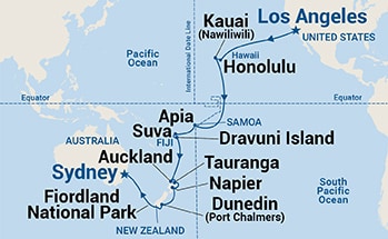 27-Day WC Segment - Hawaii & South Pacific Crossing Itinerary Map